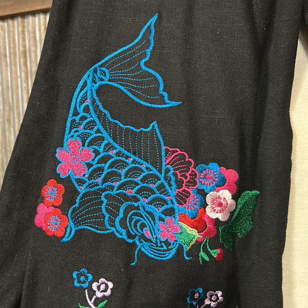 Very unique Chinese embroidery black cotton pants approximate size M - Picture 4 of 7